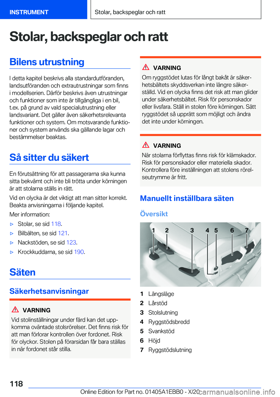 BMW 3 SERIES 2021  InstruktionsbÖcker (in Swedish) �S�t�o�l�a�r�,��b�a�c�k�s�p�e�g�l�a�r��o�c�h��r�a�t�t�B�i�l�e�n�s��u�t�r�u�s�t�n�i�n�g
�I��d�e�t�t�a��k�a�p�i�t�e�l��b�e�s�k�r�i�v�s��a�l�l�a��s�t�a�n�d�a�r�d�u�t�f�