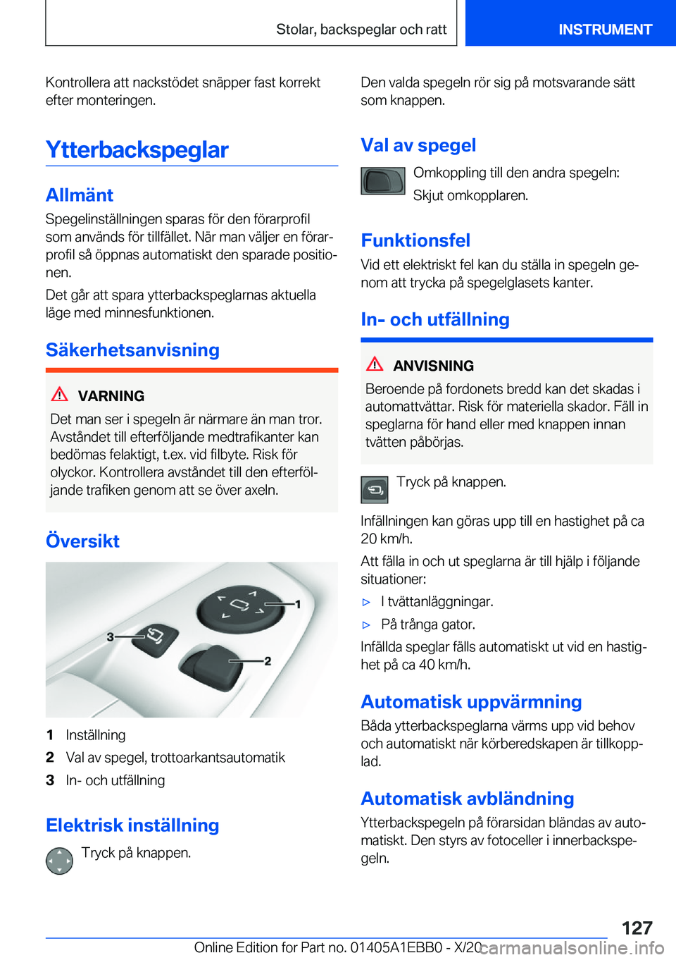 BMW 3 SERIES 2021  InstruktionsbÖcker (in Swedish) �K�o�n�t�r�o�l�l�e�r�a��a�t�t��n�a�c�k�s�t�