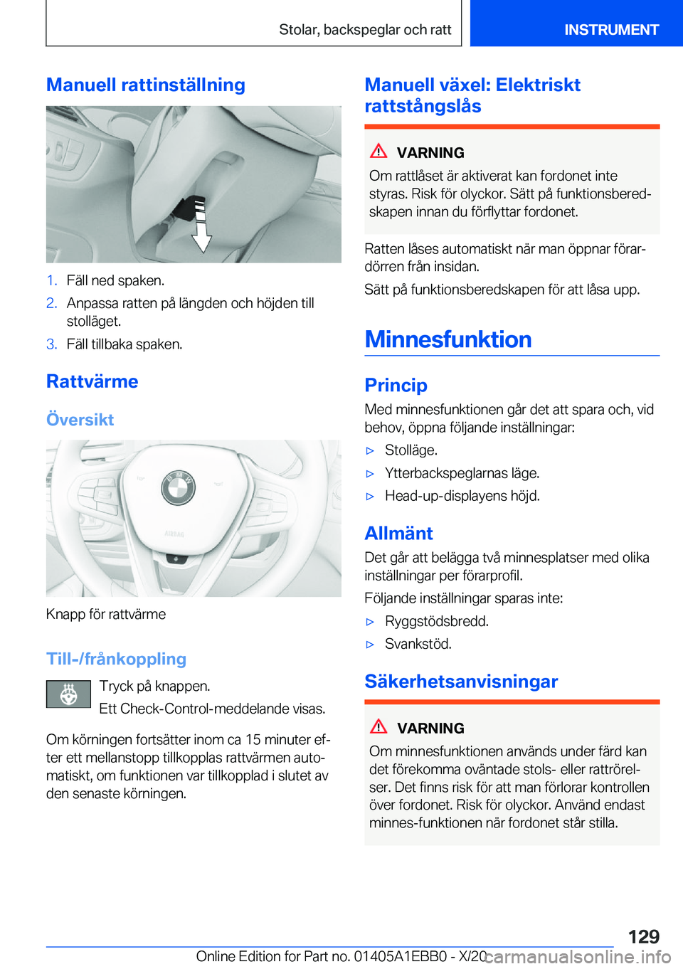 BMW 3 SERIES 2021  InstruktionsbÖcker (in Swedish) �M�a�n�u�e�l�l��r�a�t�t�i�n�s�t�ä�l�l�n�i�n�g�1�.�F�ä�l�l��n�e�d��s�p�a�k�e�n�.�2�.�A�n�p�a�s�s�a��r�a�t�t�e�n��p�å��l�ä�n�g�d�e�n��o�c�h��h�