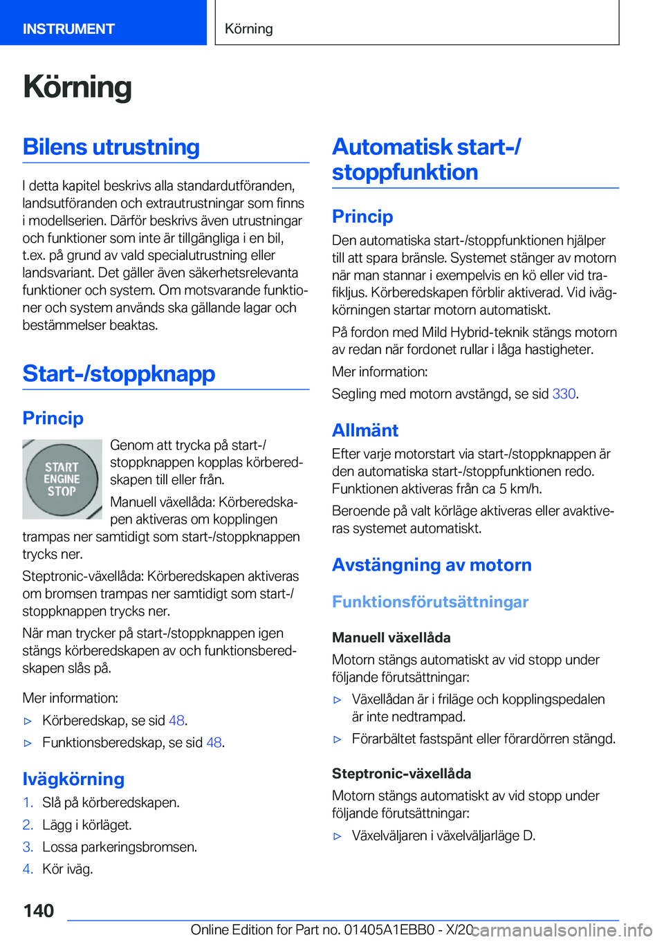 BMW 3 SERIES 2021  InstruktionsbÖcker (in Swedish) �K�