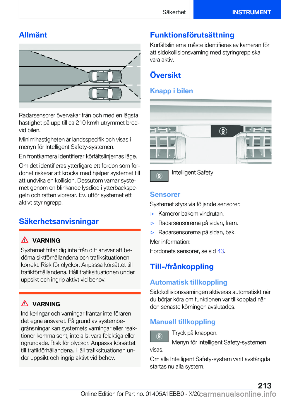 BMW 3 SERIES 2021  InstruktionsbÖcker (in Swedish) �A�l�l�m�ä�n�t
�R�a�d�a�r�s�e�n�s�o�r�e�r��