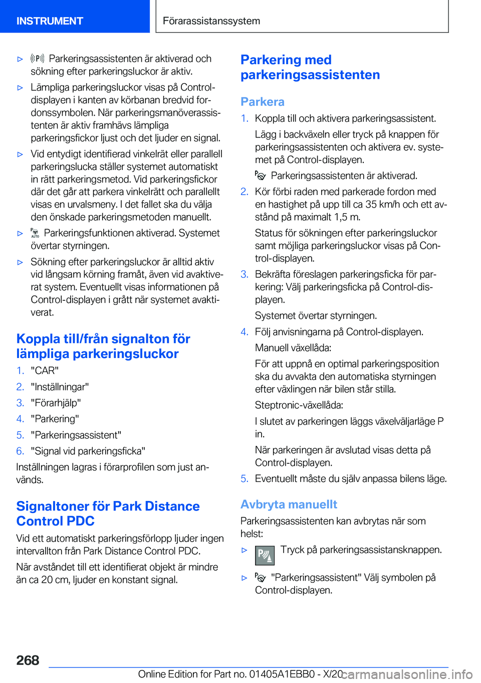 BMW 3 SERIES 2021  InstruktionsbÖcker (in Swedish) 'x���P�a�r�k�e�r�i�n�g�s�a�s�s�i�s�t�e�n�t�e�n��ä�r��a�k�t�i�v�e�r�a�d��o�c�h
�s�