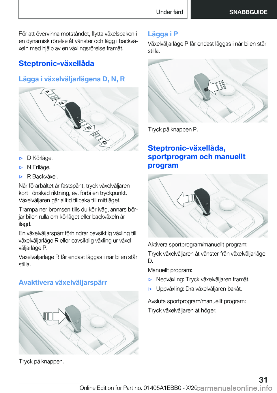BMW 3 SERIES 2021  InstruktionsbÖcker (in Swedish) �F�