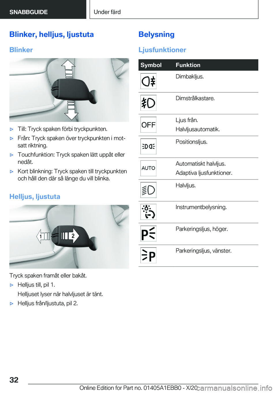 BMW 3 SERIES 2021  InstruktionsbÖcker (in Swedish) �B�l�i�n�k�e�r�,��h�e�l�l�j�u�s�,��l�j�u�s�t�u�t�a
�B�l�i�n�k�e�r'x�T�i�l�l�:��T�r�y�c�k��s�p�a�k�e�n��f�