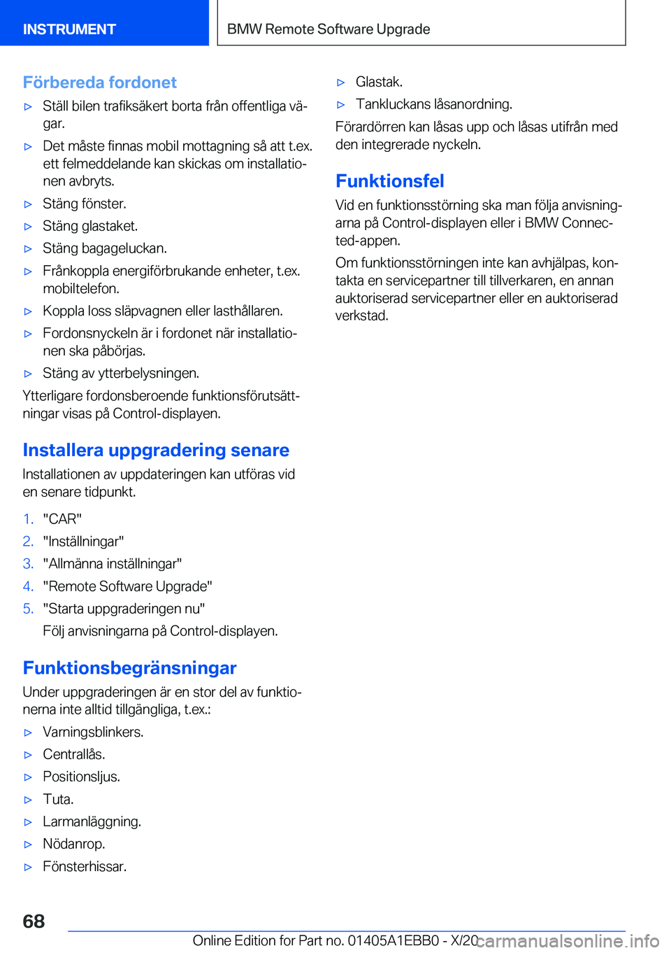 BMW 3 SERIES 2021  InstruktionsbÖcker (in Swedish) �F�
