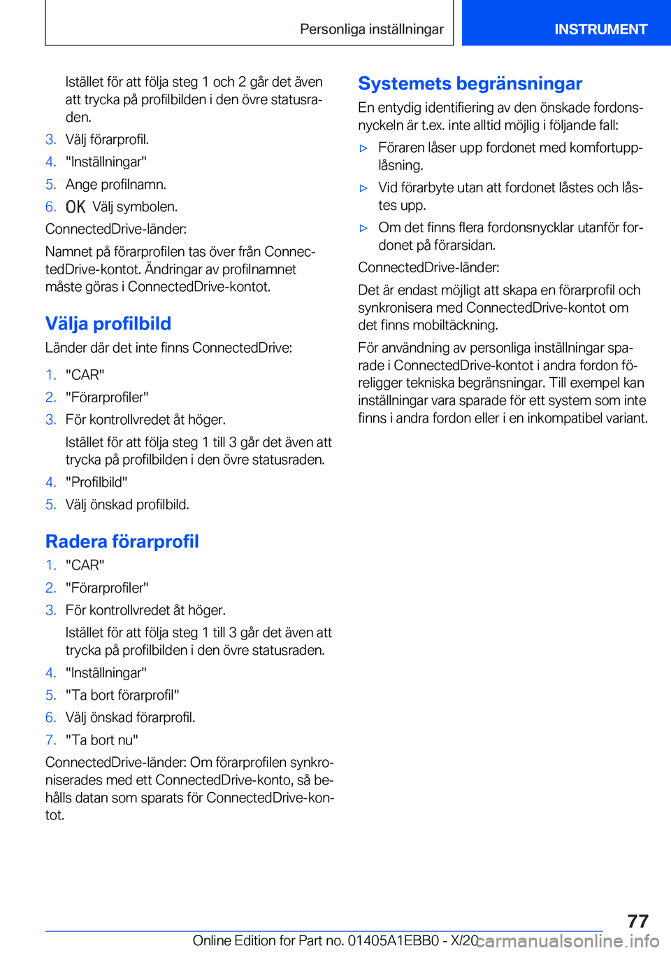 BMW 3 SERIES 2021  InstruktionsbÖcker (in Swedish) �I�s�t�ä�l�l�e�t��f�