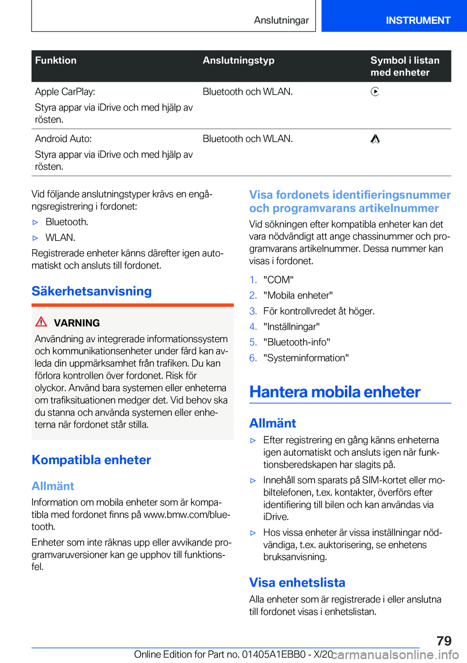 BMW 3 SERIES 2021  InstruktionsbÖcker (in Swedish) �F�u�n�k�t�i�o�n�A�n�s�l�u�t�n�i�n�g�s�t�y�p�S�y�m�b�o�l��i��l�i�s�t�a�n
�m�e�d��e�n�h�e�t�e�r�A�p�p�l�e��C�a�r�P�l�a�y�:
�S�t�y�r�a��a�p�p�a�r��v�i�a��i�D�r�i�v�e��o�c�h��m�e�d��h�j�ä�l�p�