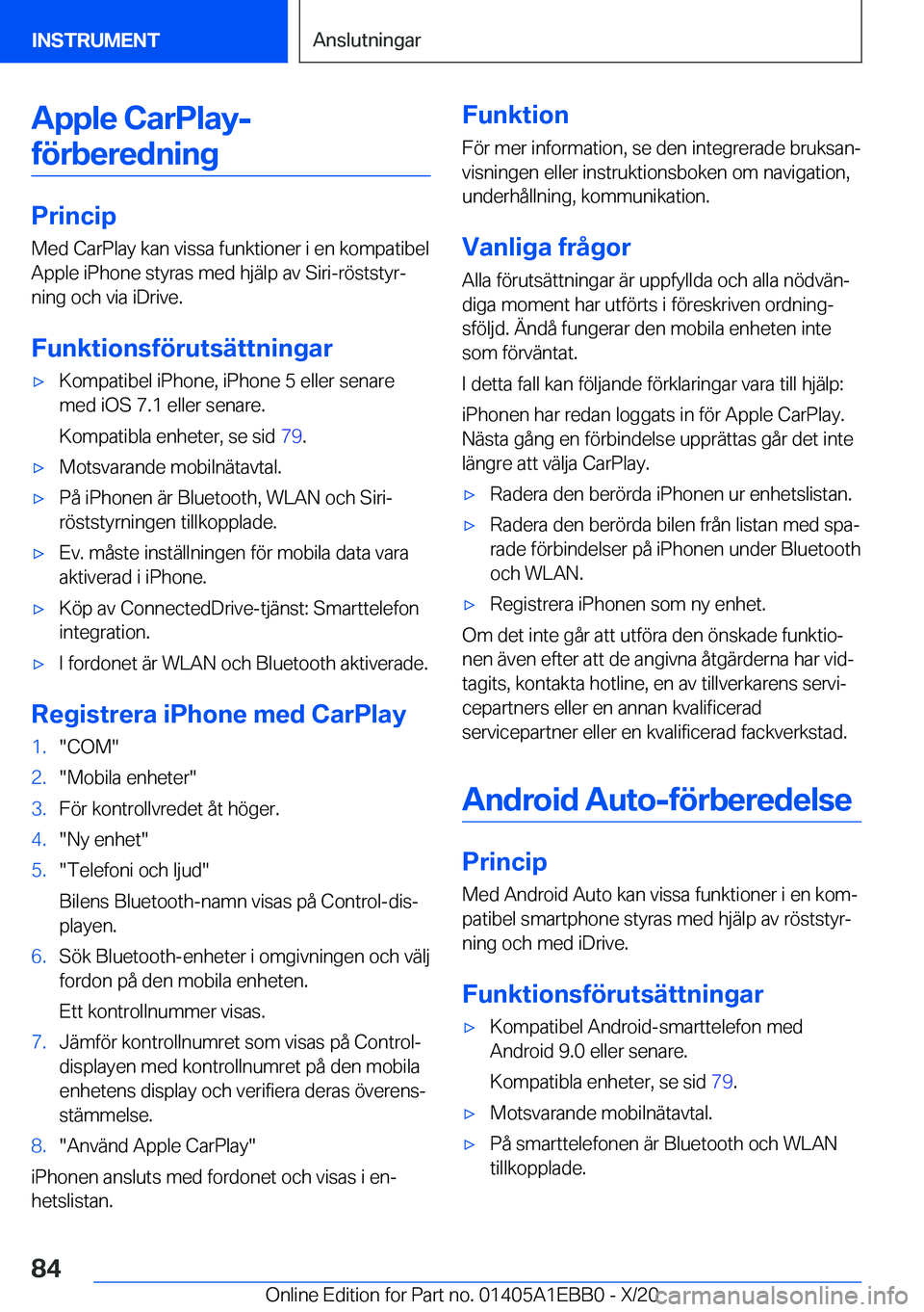 BMW 3 SERIES 2021  InstruktionsbÖcker (in Swedish) �A�p�p�l�e��C�a�r�P�l�a�y�-�f�