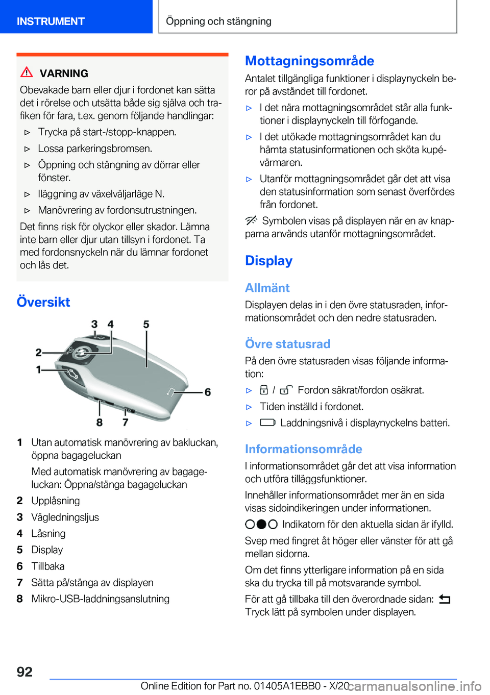 BMW 3 SERIES 2021  InstruktionsbÖcker (in Swedish) �V�A�R�N�I�N�G
�O�b�e�v�a�k�a�d�e��b�a�r�n��e�l�l�e�r��d�j�u�r��i��f�o�r�d�o�n�e�t��k�a�n��s�ä�t�t�a
�d�e�t��i��r�