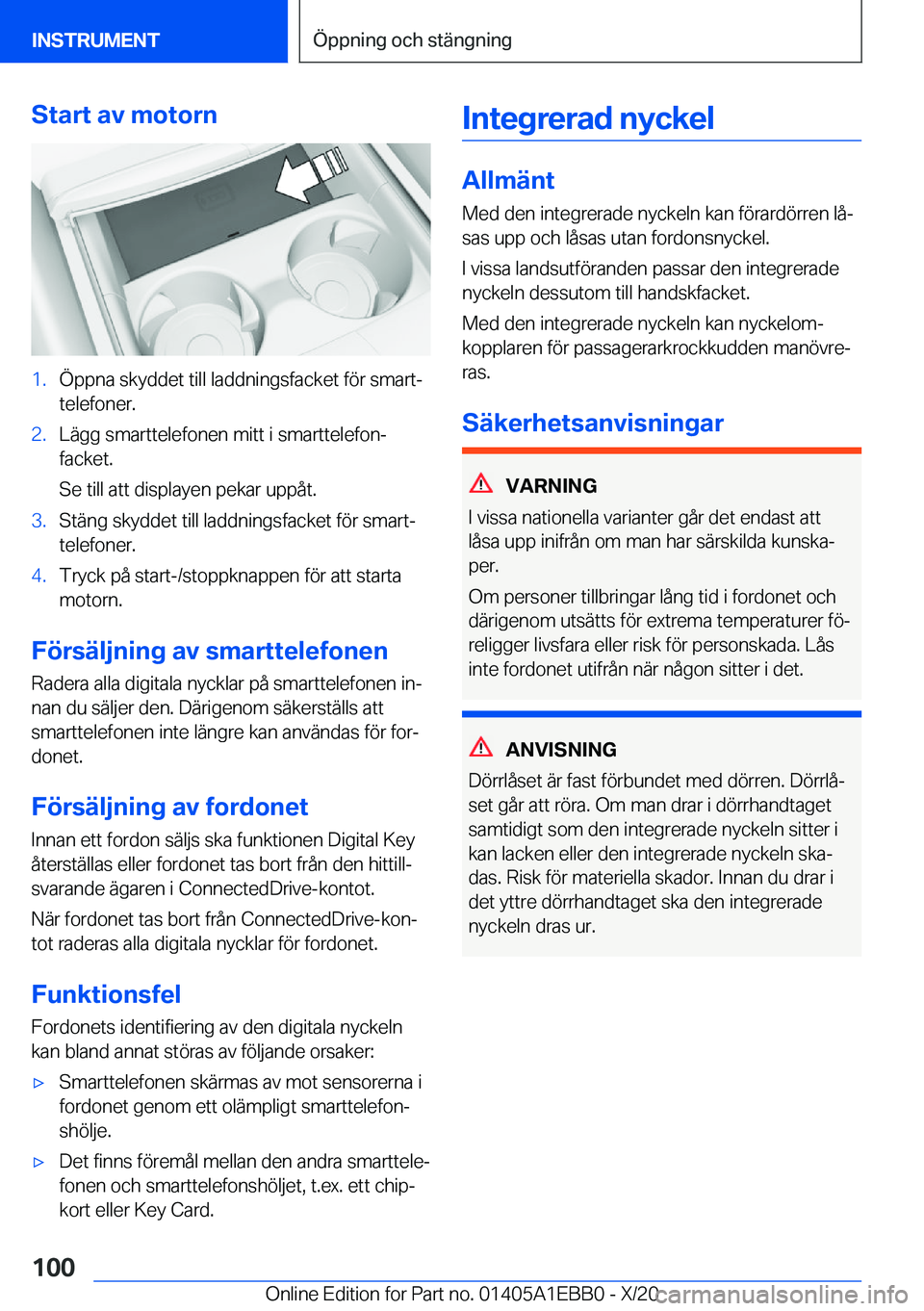 BMW 3 SERIES 2021  InstruktionsbÖcker (in Swedish) �S�t�a�r�t��a�v��m�o�t�o�r�n�1�.�