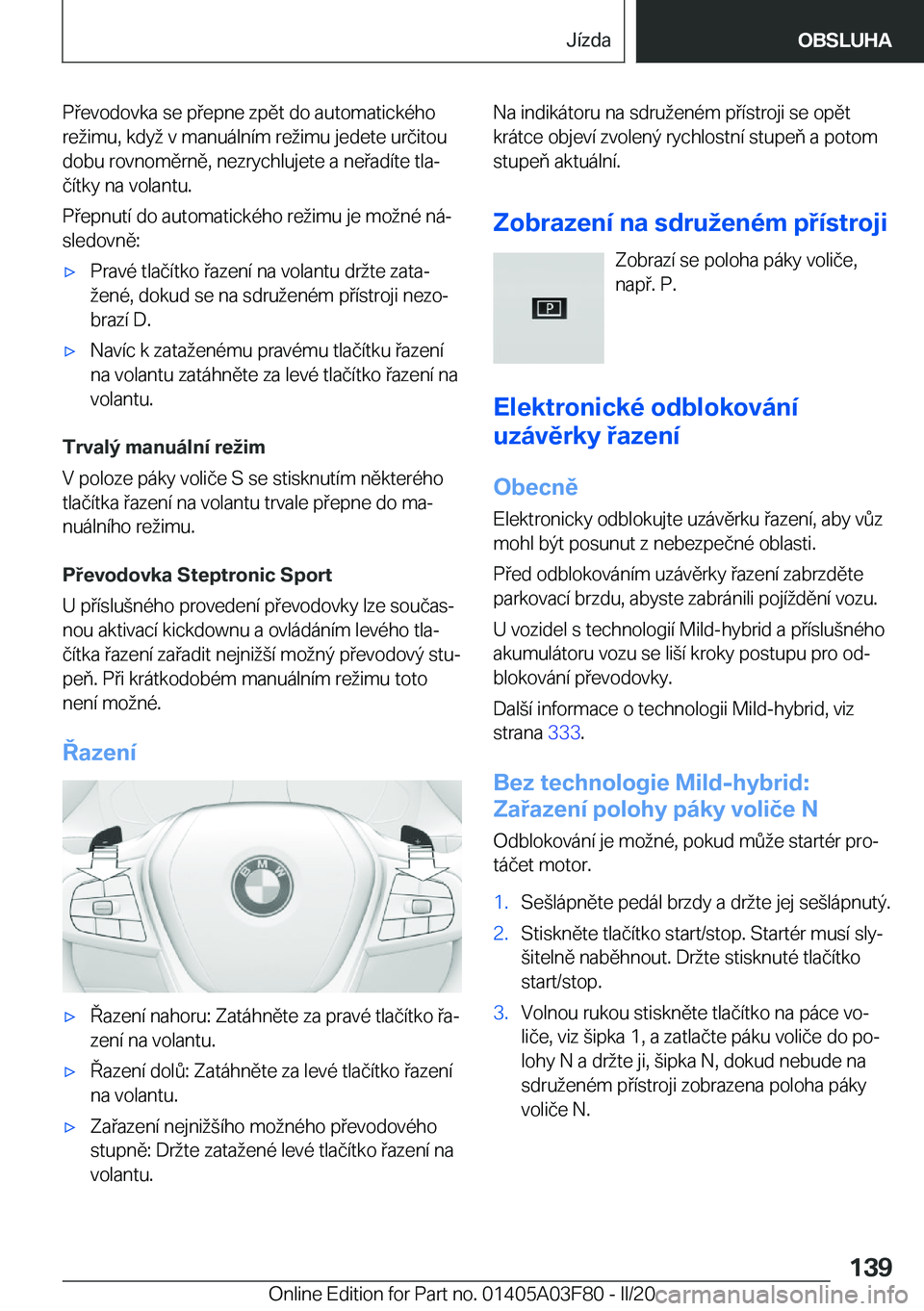 BMW 3 SERIES 2020  Návod na použití (in Czech) �P�e�v�o�d�o�v�k�a��s�e��p�e�p�n�e��z�p�