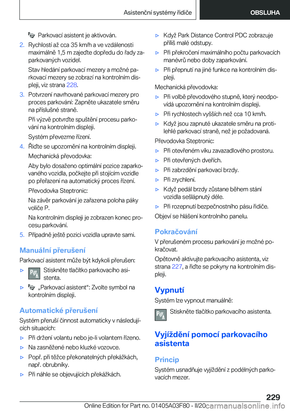 BMW 3 SERIES 2020  Návod na použití (in Czech) ���P�a�r�k�o�v�a�c�