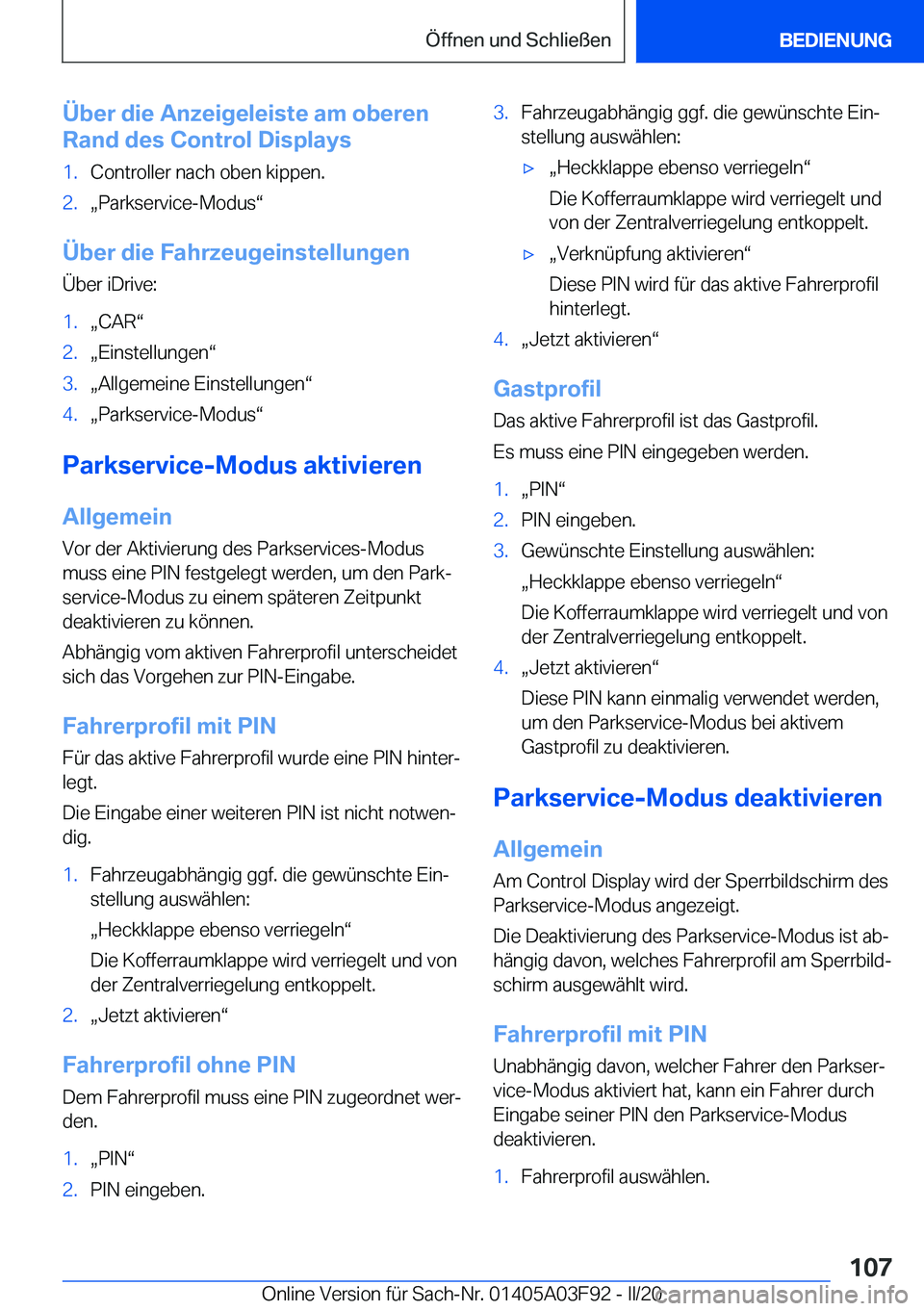 BMW 3 SERIES 2020  Betriebsanleitungen (in German) �