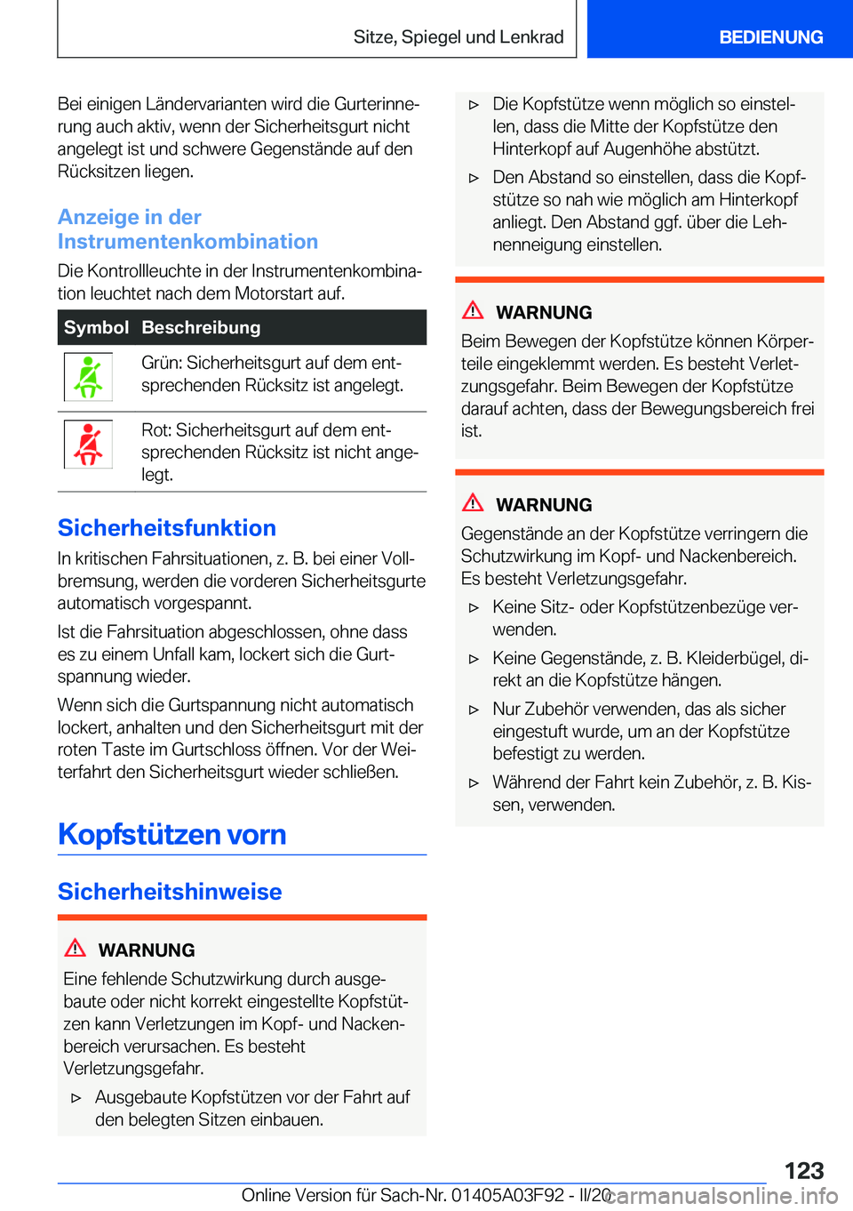 BMW 3 SERIES 2020  Betriebsanleitungen (in German) �B�e�i��e�i�n�i�g�e�n��L�