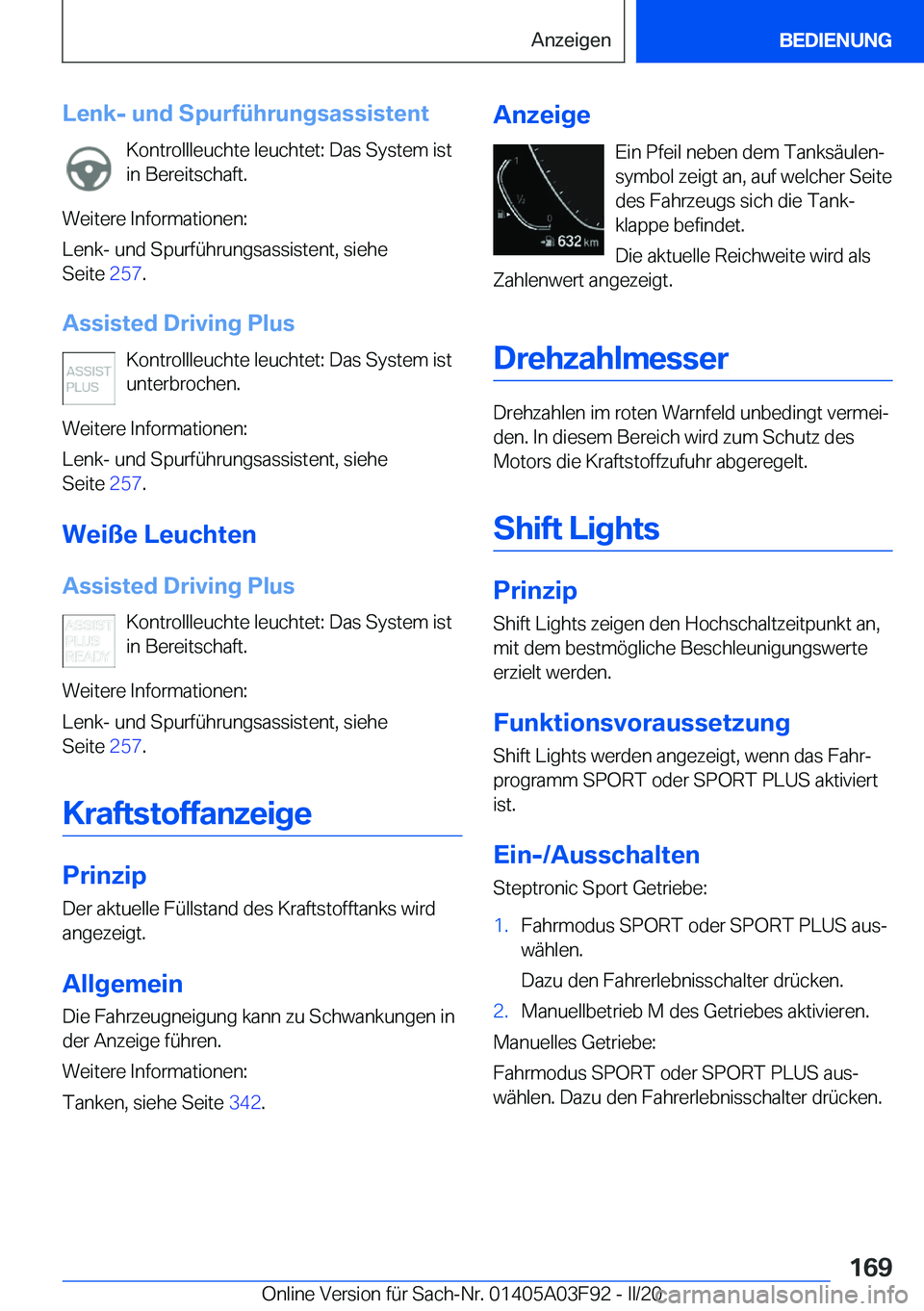 BMW 3 SERIES 2020  Betriebsanleitungen (in German) �L�e�n�k�-��u�n�d��S�p�u�r�f�