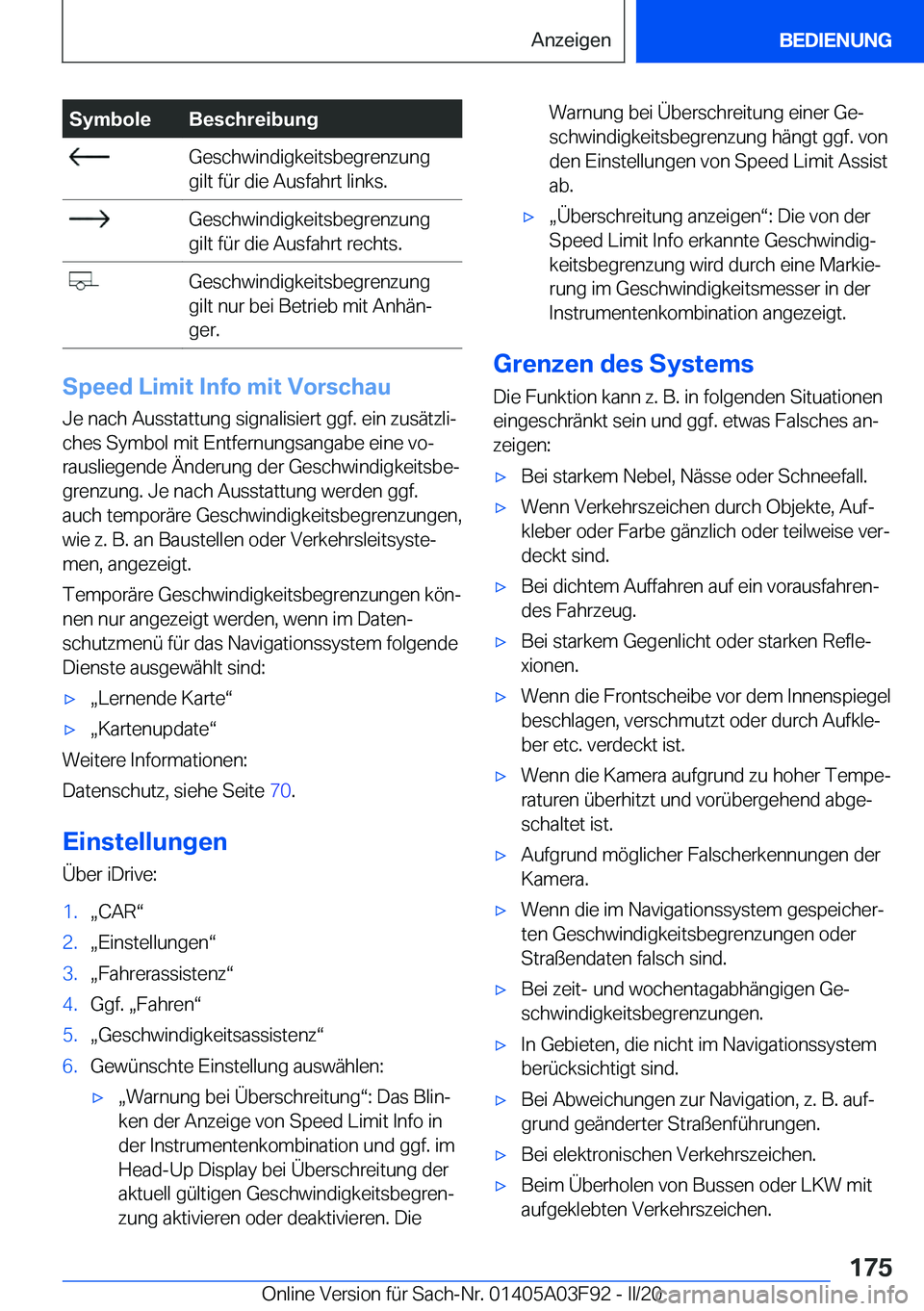 BMW 3 SERIES 2020  Betriebsanleitungen (in German) �S�y�m�b�o�l�e�B�e�s�c�h�r�e�i�b�u�n�g��G�e�s�c�h�w�i�n�d�i�g�k�e�i�t�s�b�e�g�r�e�n�z�u�n�g
�g�i�l�t��f�