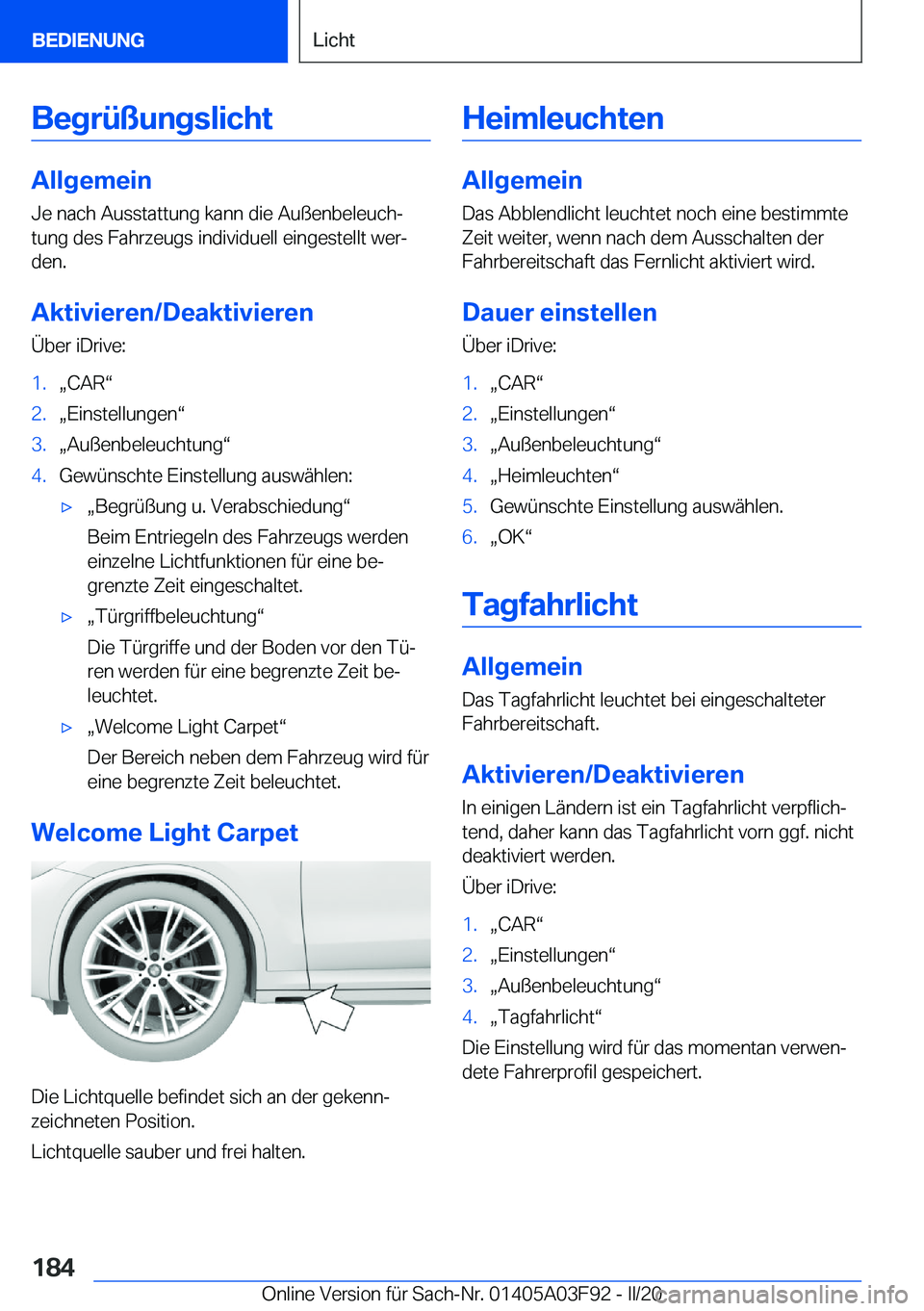 BMW 3 SERIES 2020  Betriebsanleitungen (in German) �B�e�g�r�