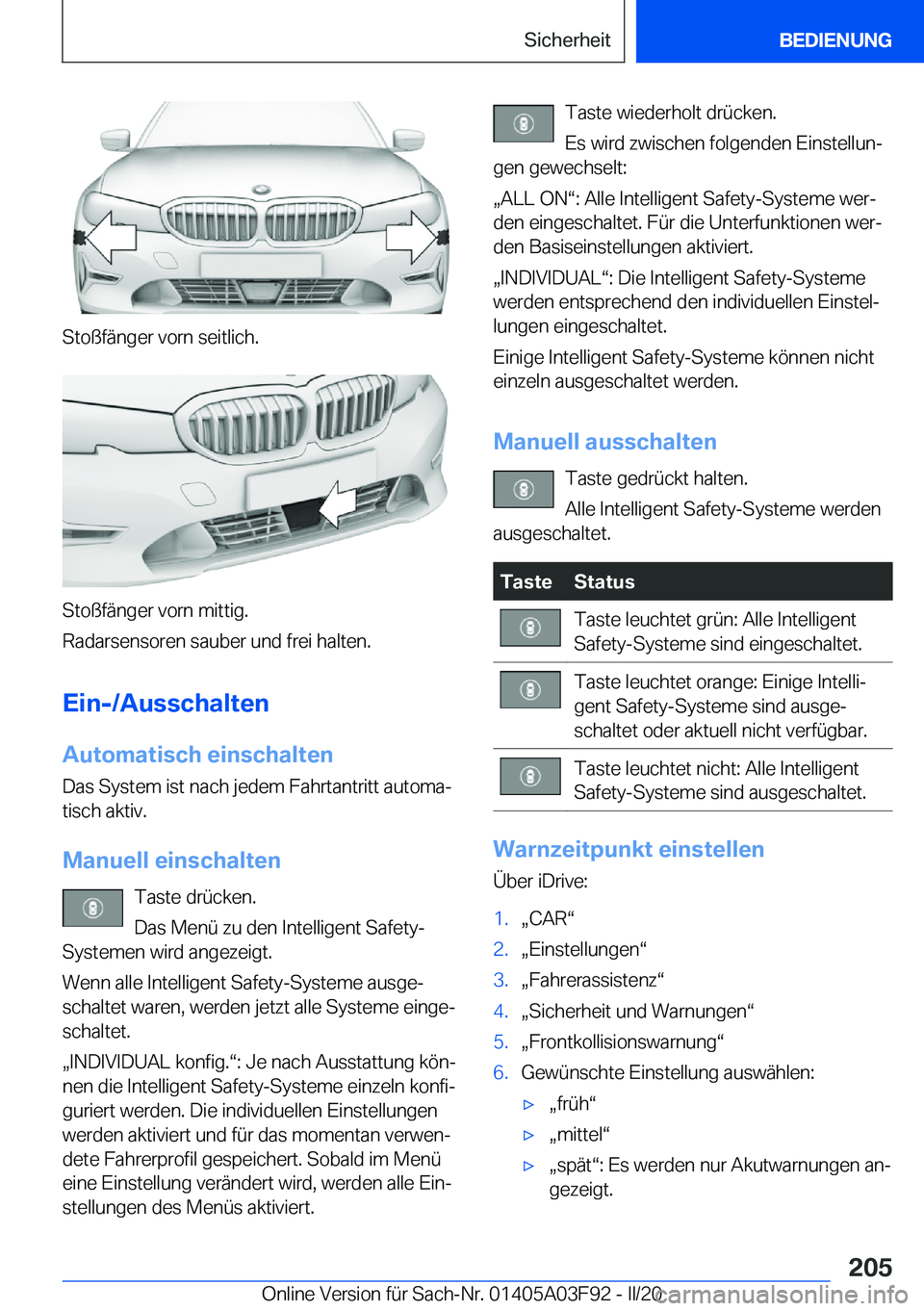 BMW 3 SERIES 2020  Betriebsanleitungen (in German) �S�t�o�