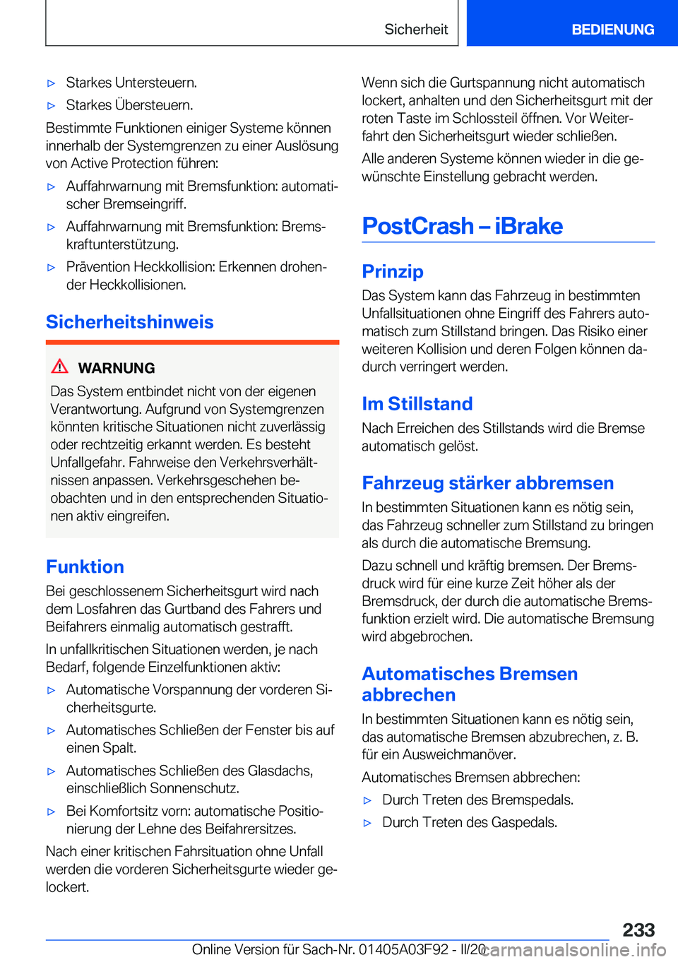 BMW 3 SERIES 2020  Betriebsanleitungen (in German) 'x�S�t�a�r�k�e�s��U�n�t�e�r�s�t�e�u�e�r�n�.'x�S�t�a�r�k�e�s��
