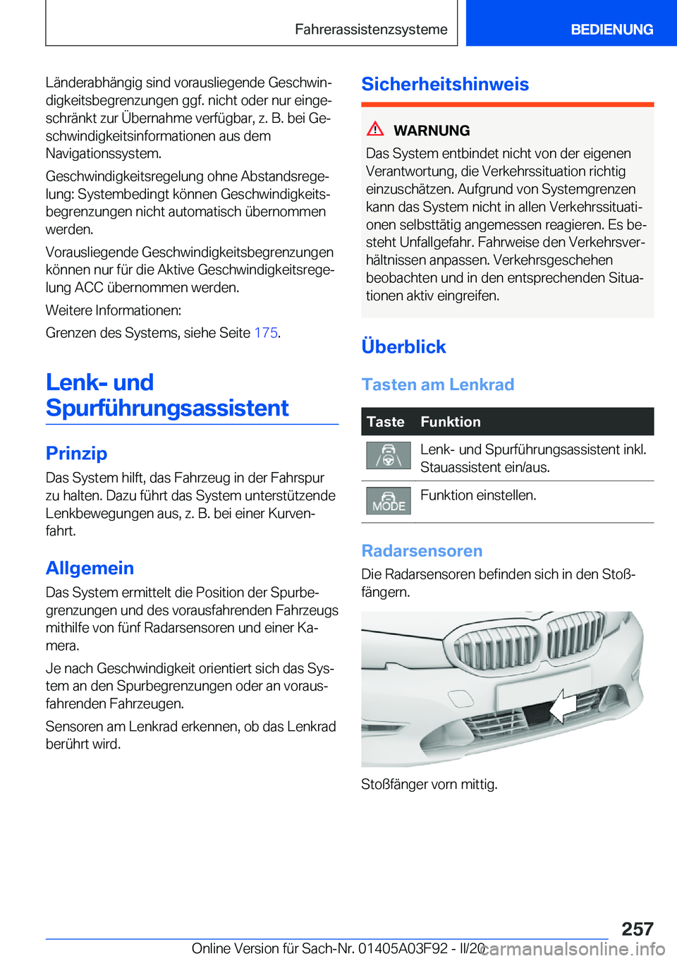 BMW 3 SERIES 2020  Betriebsanleitungen (in German) �L�