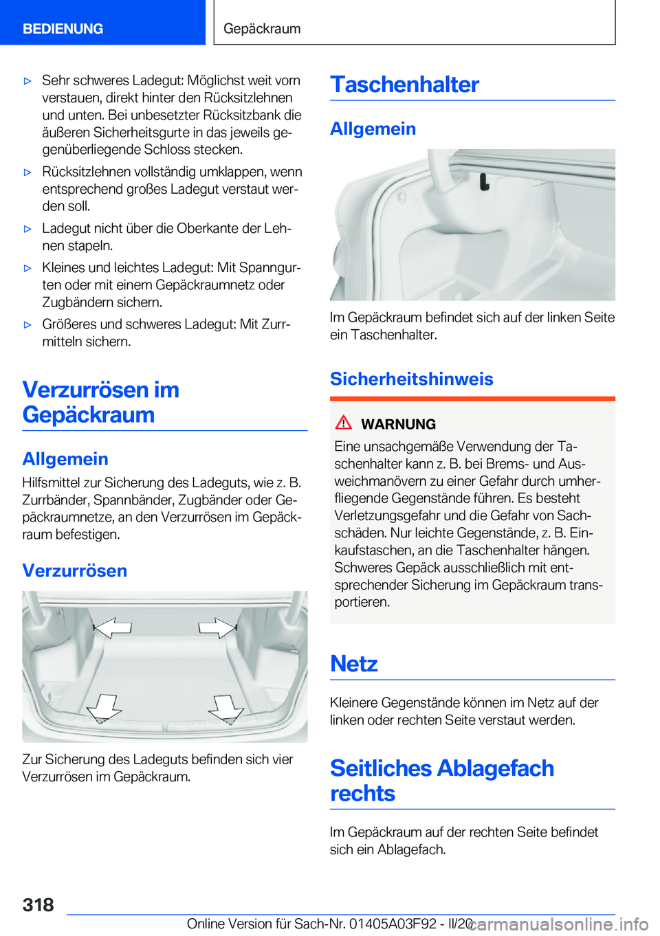 BMW 3 SERIES 2020  Betriebsanleitungen (in German) 'x�S�e�h�r��s�c�h�w�e�r�e�s��L�a�d�e�g�u�t�:��M�