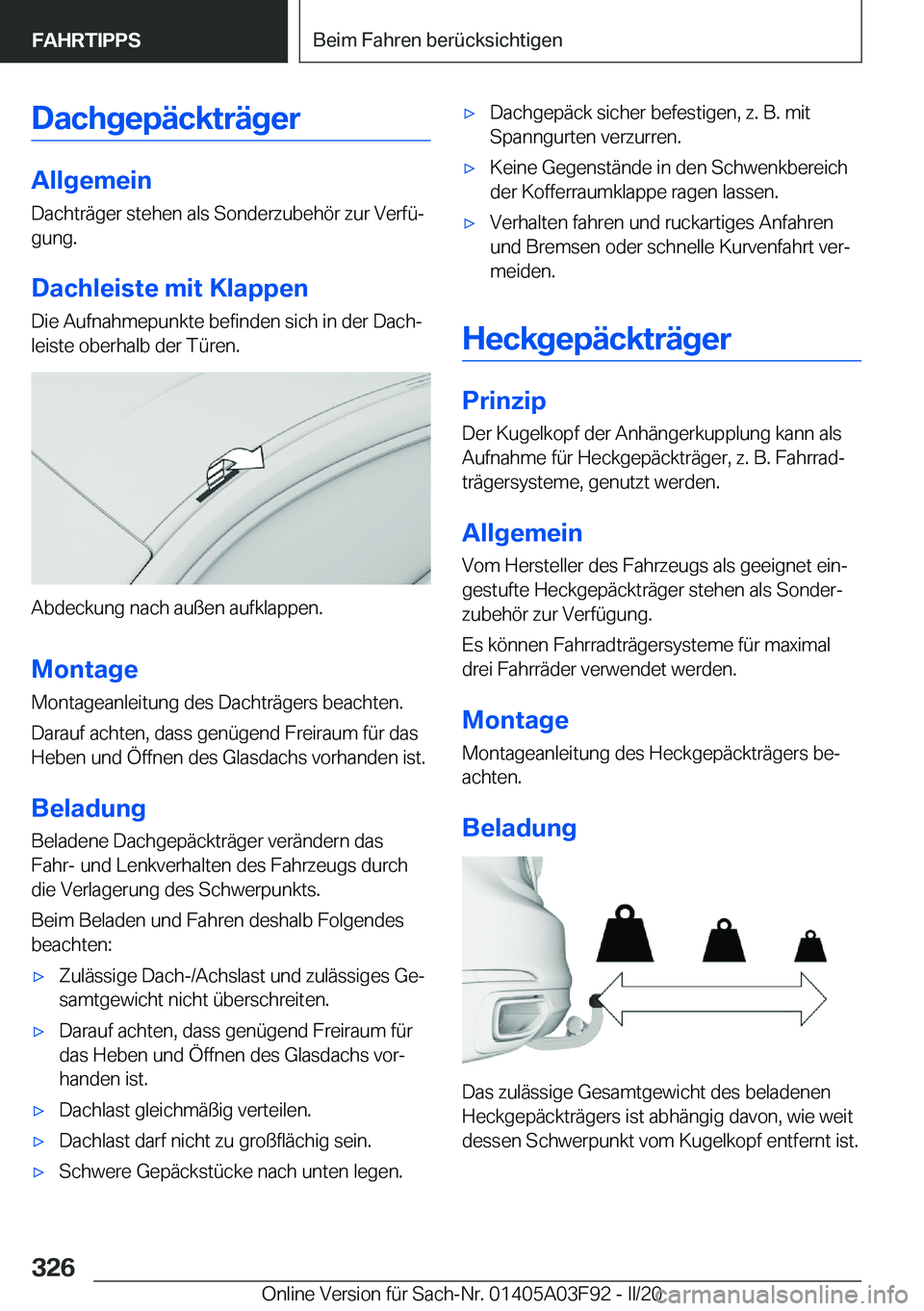 BMW 3 SERIES 2020  Betriebsanleitungen (in German) �D�a�c�h�g�e�p�