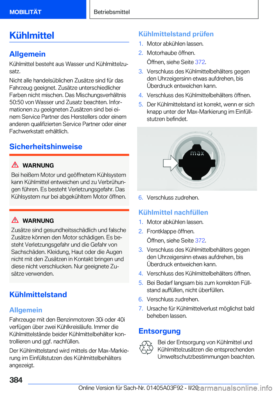 BMW 3 SERIES 2020  Betriebsanleitungen (in German) �K�
