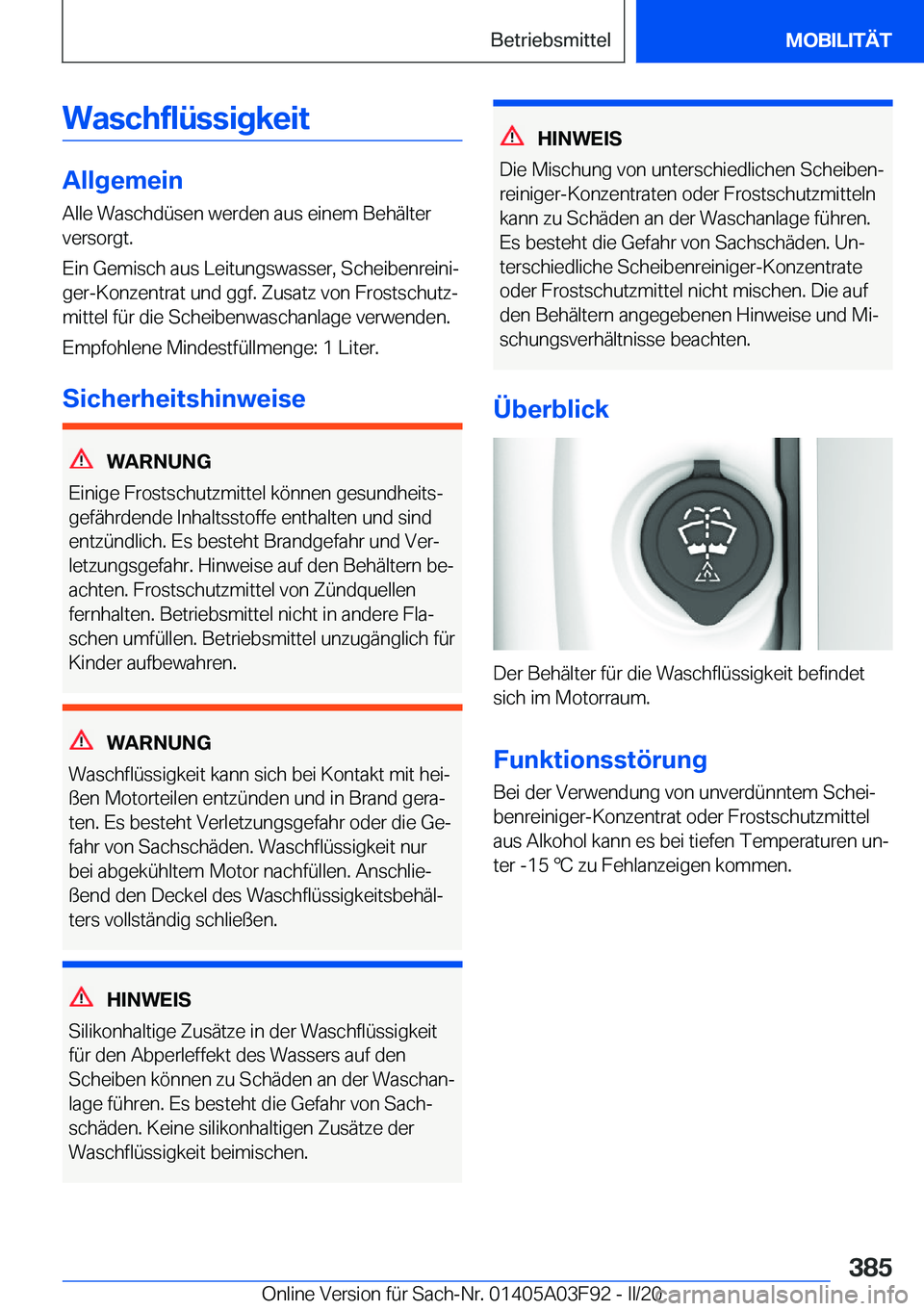 BMW 3 SERIES 2020  Betriebsanleitungen (in German) �W�a�s�c�h�f�l�