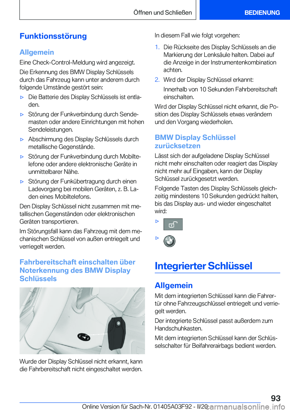 BMW 3 SERIES 2020  Betriebsanleitungen (in German) �F�u�n�k�t�i�o�n�s�s�t�