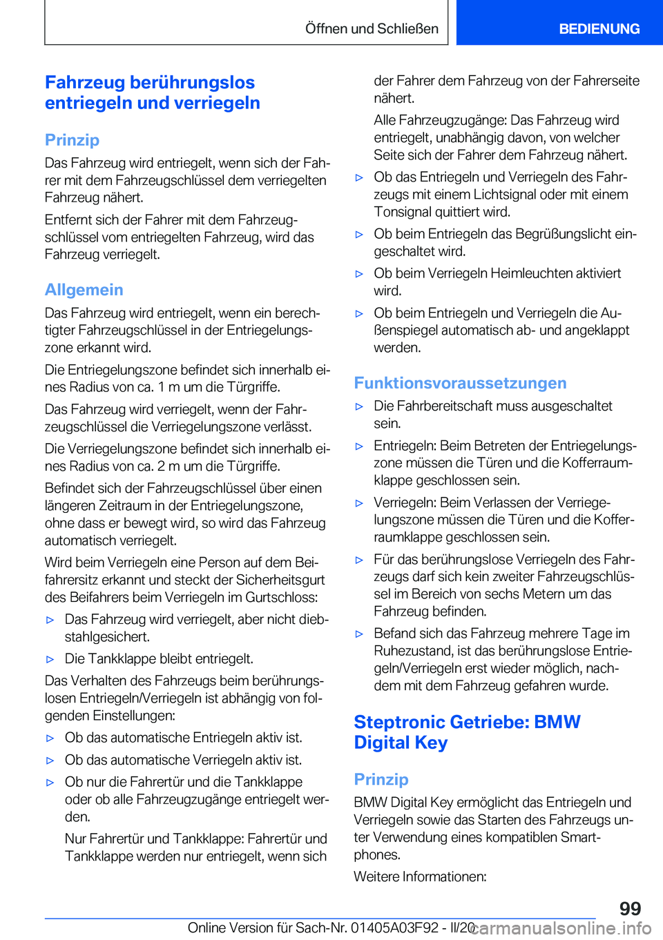 BMW 3 SERIES 2020  Betriebsanleitungen (in German) �F�a�h�r�z�e�u�g��b�e�r�