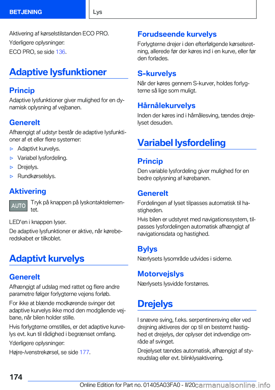 BMW 3 SERIES 2020  InstruktionsbØger (in Danish) �A�k�t�i�v�e�r�i�n�g��a�f��k�