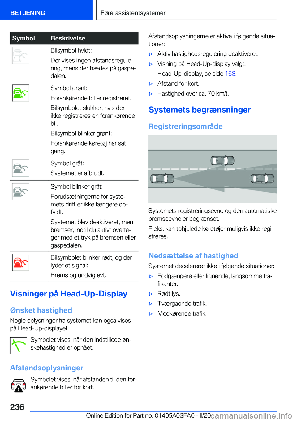 BMW 3 SERIES 2020  InstruktionsbØger (in Danish) �S�y�m�b�o�l�B�e�s�k�r�i�v�e�l�s�e�B�i�l�s�y�m�b�o�l��h�v�i�d�t�:
�D�e�r��v�i�s�e�s��i�n�g�e�n��a�f�s�t�a�n�d�s�r�e�g�u�l�ej �r�i�n�g�,��m�e�n�s��d�e�r��t�r�æ�d�e�s��p�å��g�a�s�p�ej
�d�a�