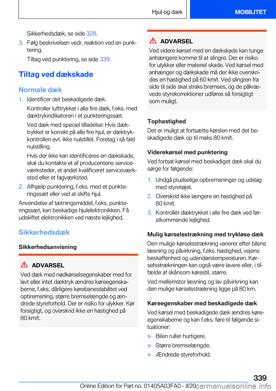 BMW 3 SERIES 2020  InstruktionsbØger (in Danish) �S�i�k�k�e�r�h�e�d�s�d�æ�k�,��s�e��s�i�d�e��3�2�8�.�3�.�F�
