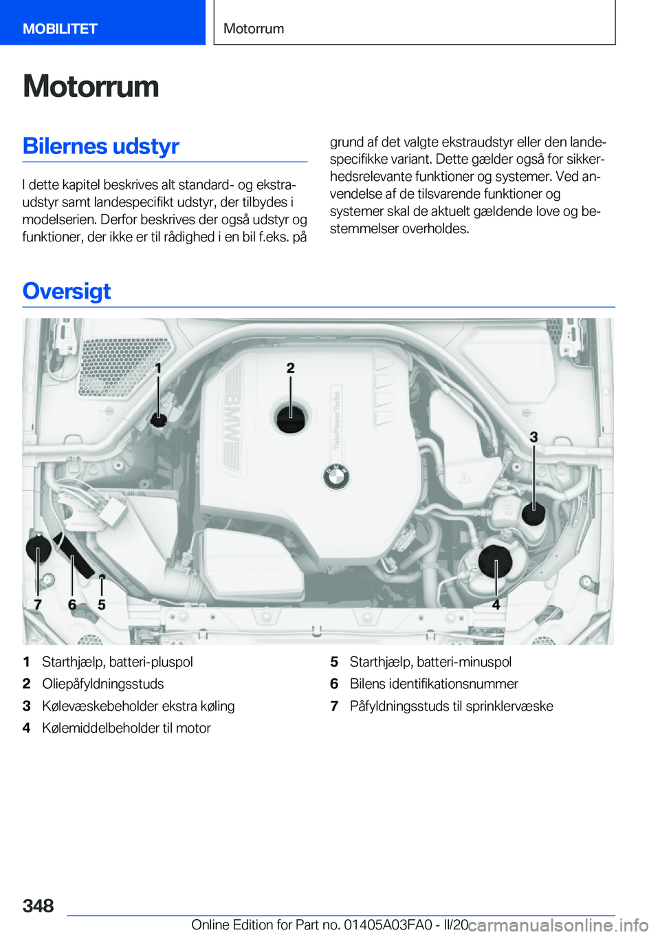 BMW 3 SERIES 2020  InstruktionsbØger (in Danish) �M�o�t�o�r�r�u�m�B�i�l�e�r�n�e�s��u�d�s�t�y�r
�I��d�e�t�t�e��k�a�p�i�t�e�l��b�e�s�k�r�i�v�e�s��a�l�t��s�t�a�n�d�a�r�d�-��o�g��e�k�s�t�r�aj
�u�d�s�t�y�r��s�a�m�t��l�a�n�d�e�s�p�e�c�i�f�i�k�t