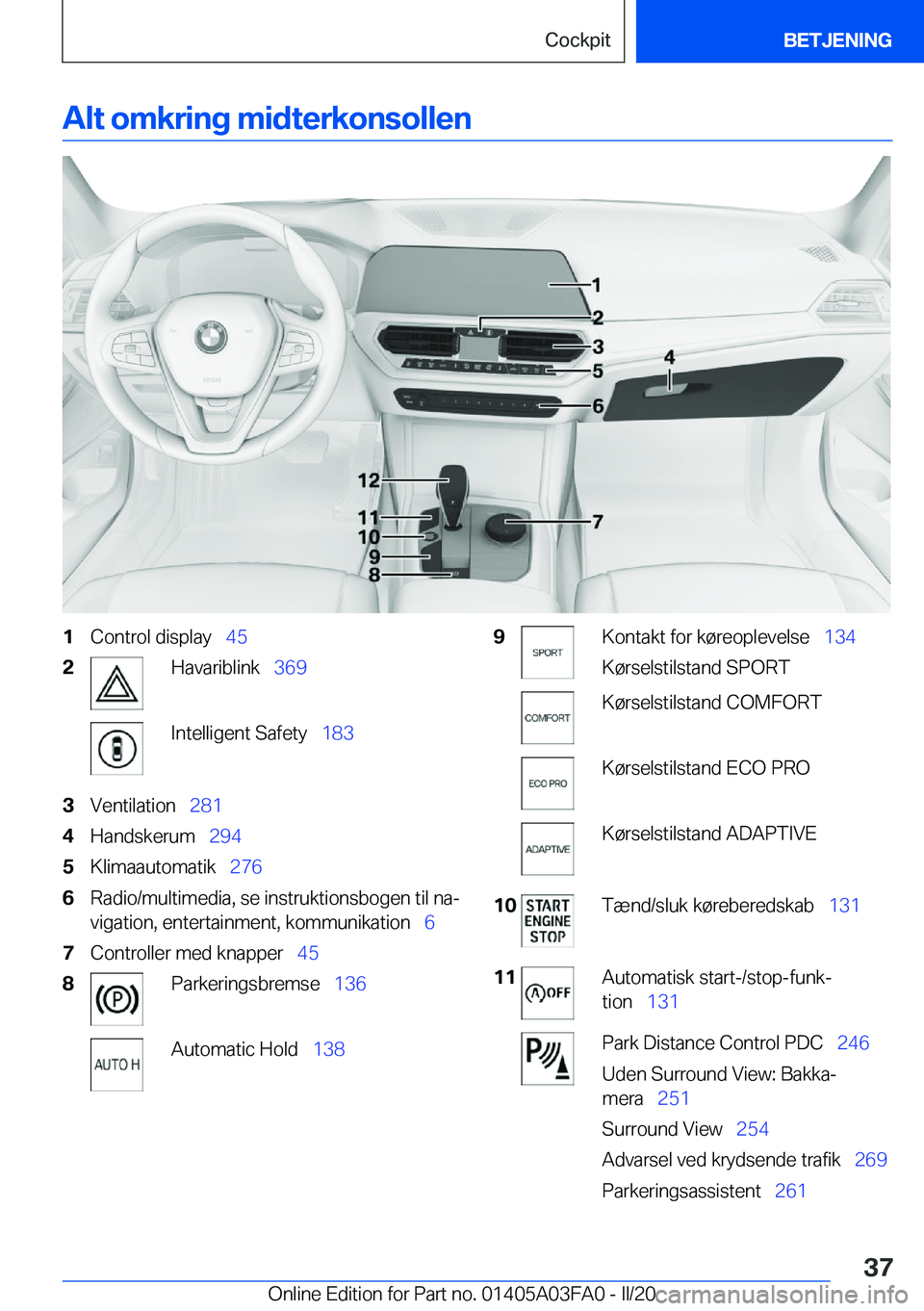 BMW 3 SERIES 2020  InstruktionsbØger (in Danish) �A�l�t��o�m�k�r�i�n�g��m�i�d�t�e�r�k�o�n�s�o�l�l�e�n�1�C�o�n�t�r�o�l��d�i�s�p�l�a�y\_�4�5�2�H�a�v�a�r�i�b�l�i�n�k\_�3�6�9�I�n�t�e�l�l�i�g�e�n�t��S�a�f�e�t�y\_ �1�8�3�3�V�e�n�t�i�l�a�t�i�o�n