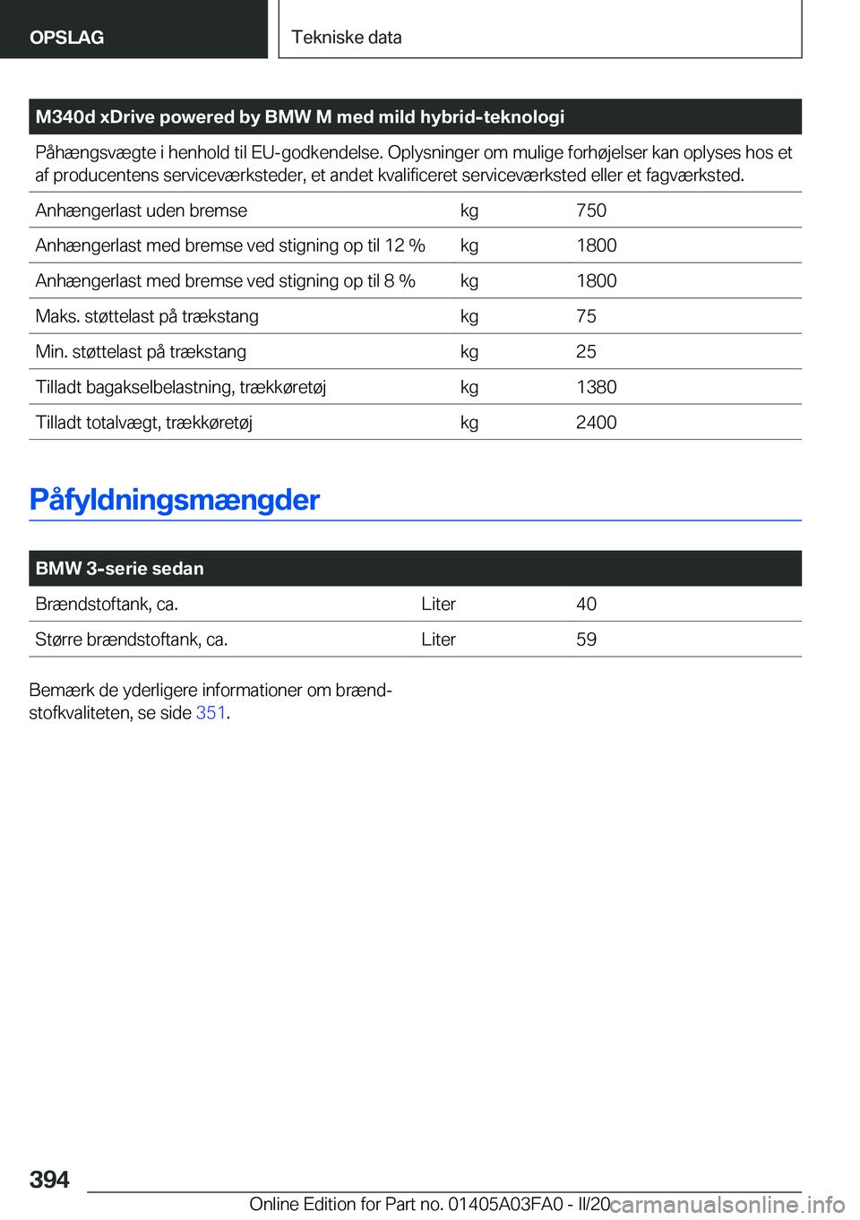 BMW 3 SERIES 2020  InstruktionsbØger (in Danish) �M�3�4�0�d��x�D�r�i�v�e��p�o�w�e�r�e�d��b�y��B�M�W��M��m�e�d��m�i�l�d��h�y�b�r�i�d�-�t�e�k�n�o�l�o�g�i�P�å�h�æ�n�g�s�v�æ�g�t�e��i��h�e�n�h�o�l�d��t�i�l��E�U�-�g�o�d�k�e�n�d�e�l�s�e�.��