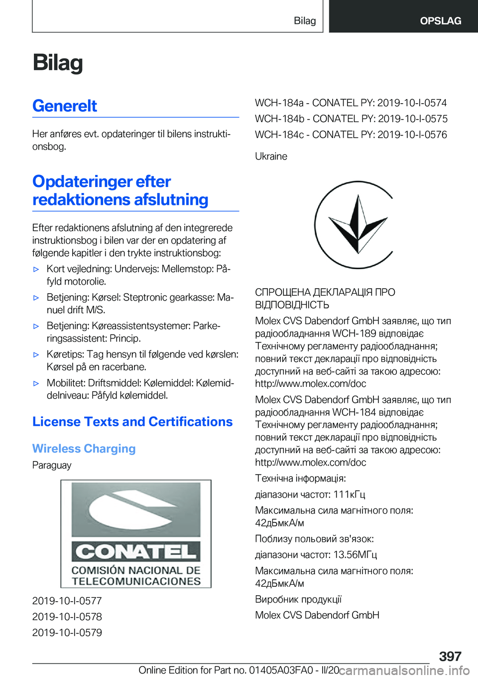 BMW 3 SERIES 2020  InstruktionsbØger (in Danish) �B�i�l�a�g�G�e�n�e�r�e�l�t
�H�e�r��a�n�f�