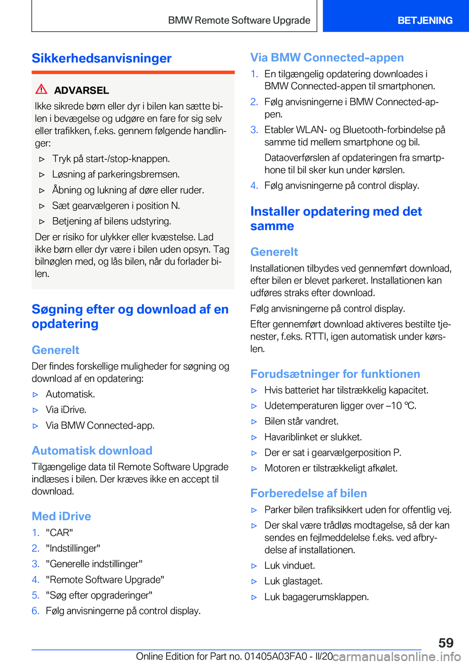 BMW 3 SERIES 2020  InstruktionsbØger (in Danish) �S�i�k�k�e�r�h�e�d�s�a�n�v�i�s�n�i�n�g�e�r
�A�D�V�A�R�S�E�L
�I�k�k�e��s�i�k�r�e�d�e��b�