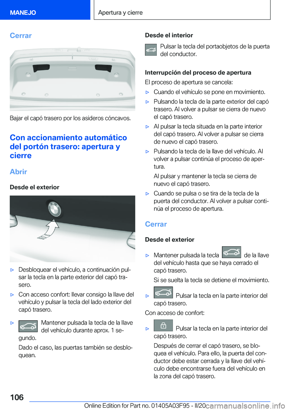 BMW 3 SERIES 2020  Manuales de Empleo (in Spanish) �C�e�r�r�a�r
�B�a�j�a�r��e�l��c�a�p�