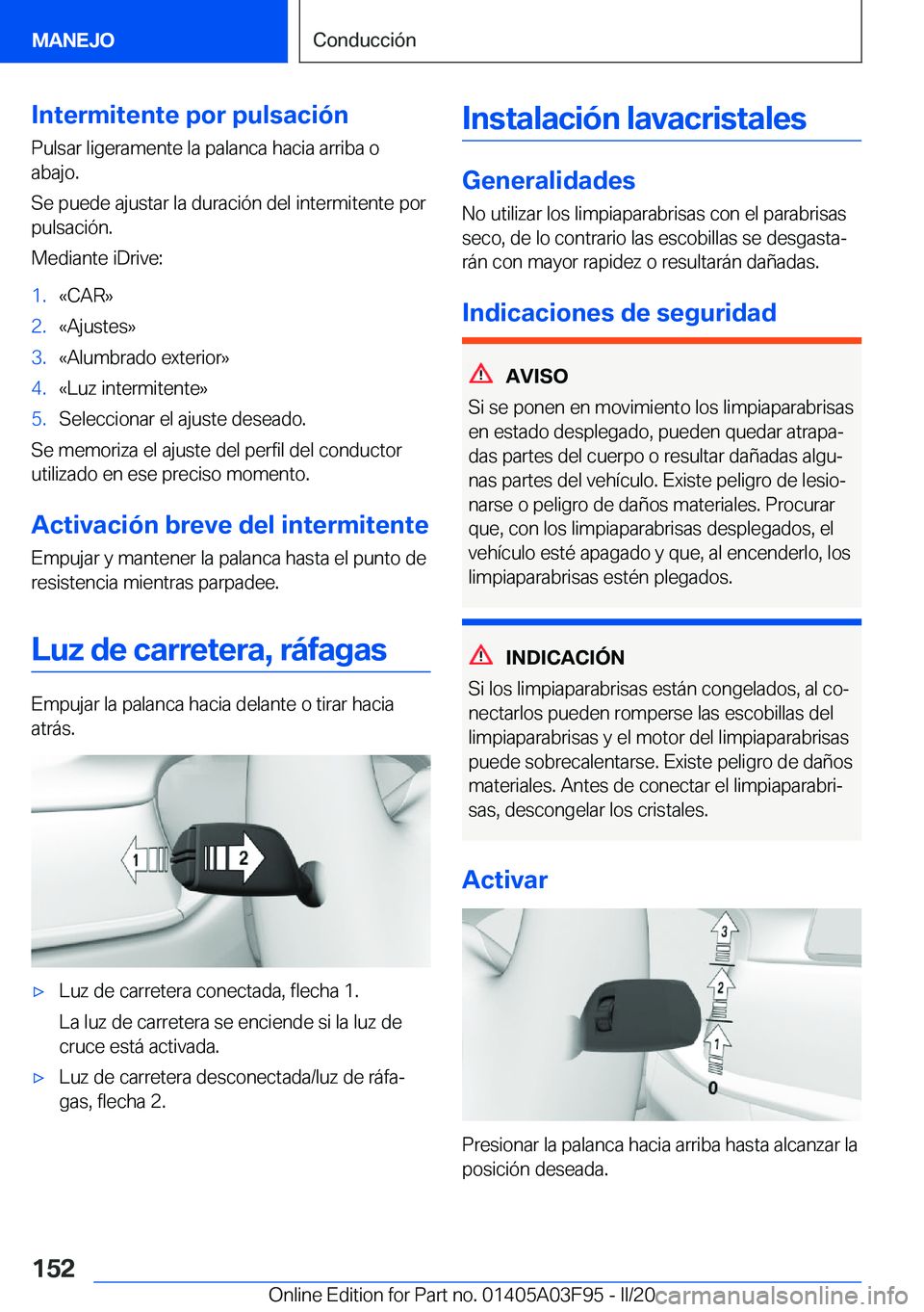 BMW 3 SERIES 2020  Manuales de Empleo (in Spanish) �I�n�t�e�r�m�i�t�e�n�t�e��p�o�r��p�u�l�s�a�c�i�