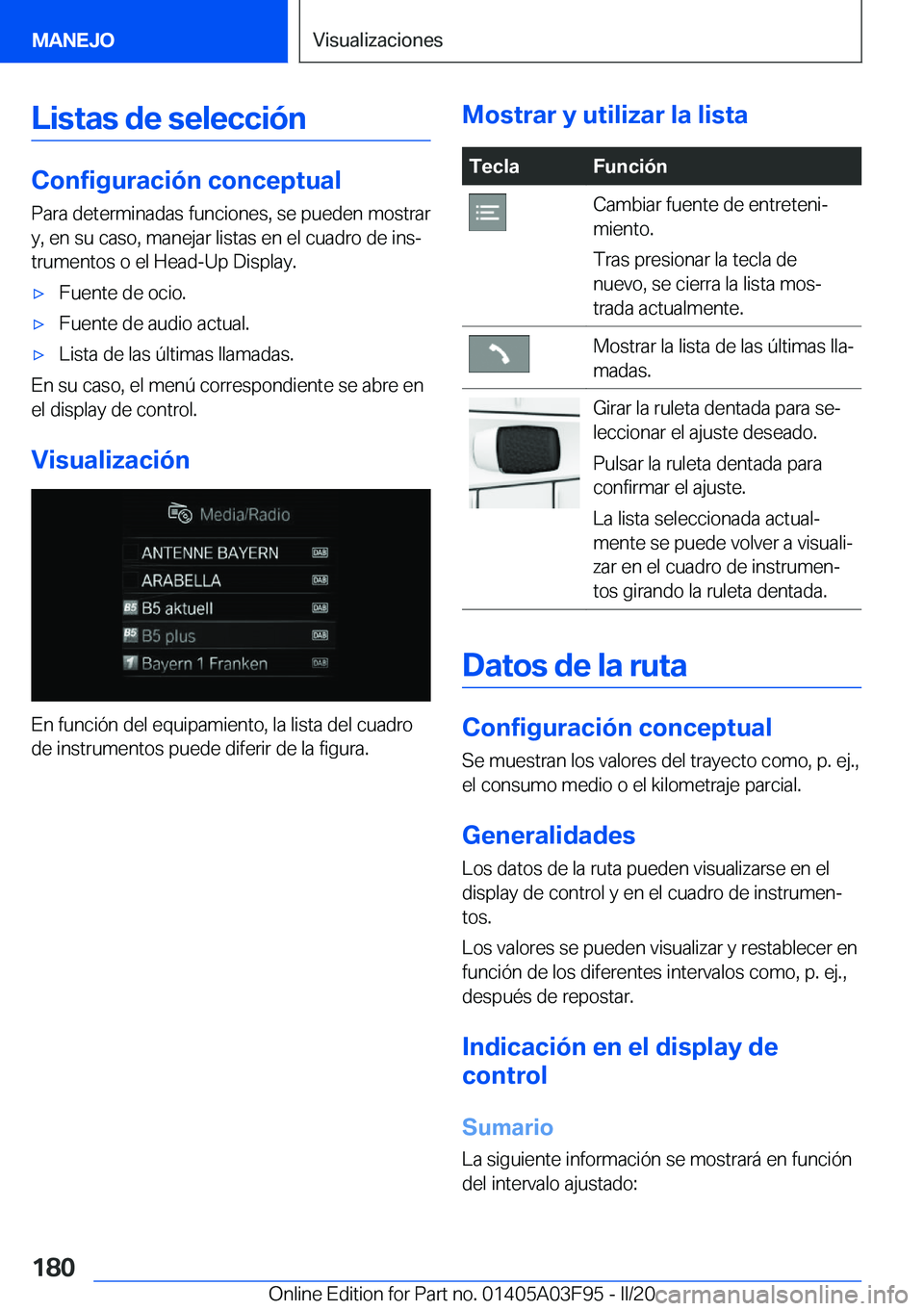 BMW 3 SERIES 2020  Manuales de Empleo (in Spanish) �L�i�s�t�a�s��d�e��s�e�l�e�c�c�i�