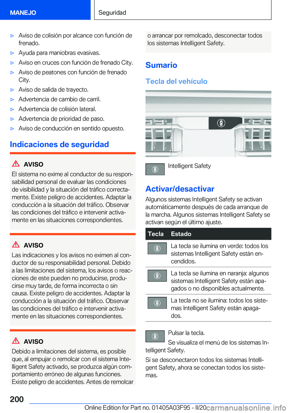 BMW 3 SERIES 2020  Manuales de Empleo (in Spanish) 'x�A�v�i�s�o��d�e��c�o�l�i�s�i�