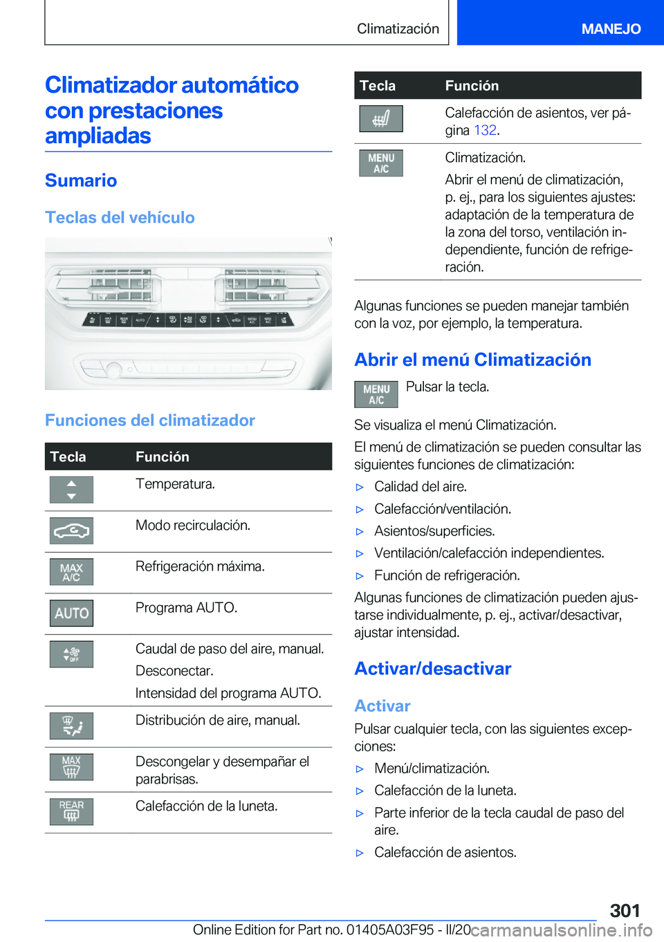 BMW 3 SERIES 2020  Manuales de Empleo (in Spanish) �C�l�i�m�a�t�i�z�a�d�o�r��a�u�t�o�m�