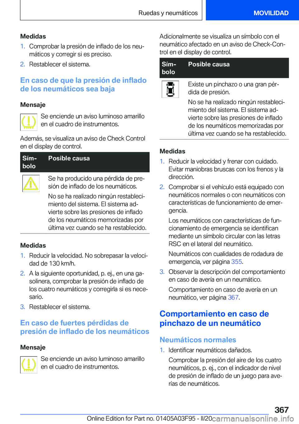 BMW 3 SERIES 2020  Manuales de Empleo (in Spanish) �M�e�d�i�d�a�s�1�.�C�o�m�p�r�o�b�a�r��l�a��p�r�e�s�i�