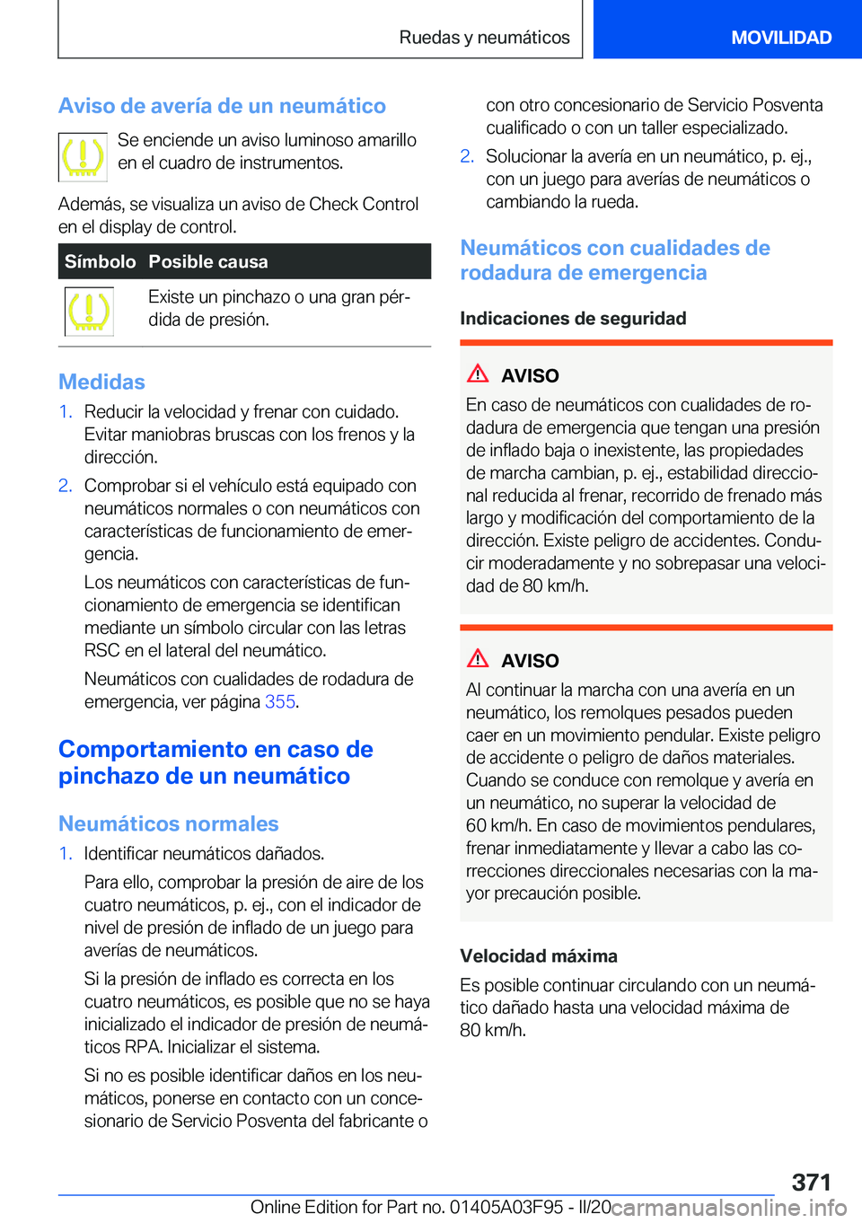 BMW 3 SERIES 2020  Manuales de Empleo (in Spanish) �A�v�i�s�o��d�e��a�v�e�r�