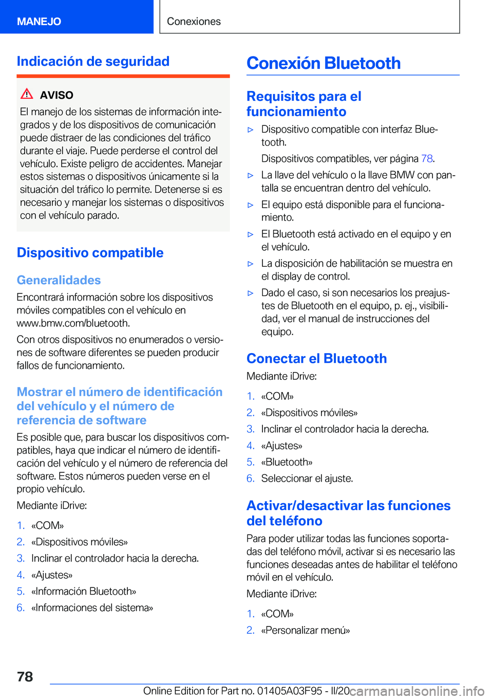 BMW 3 SERIES 2020  Manuales de Empleo (in Spanish) �I�n�d�i�c�a�c�i�