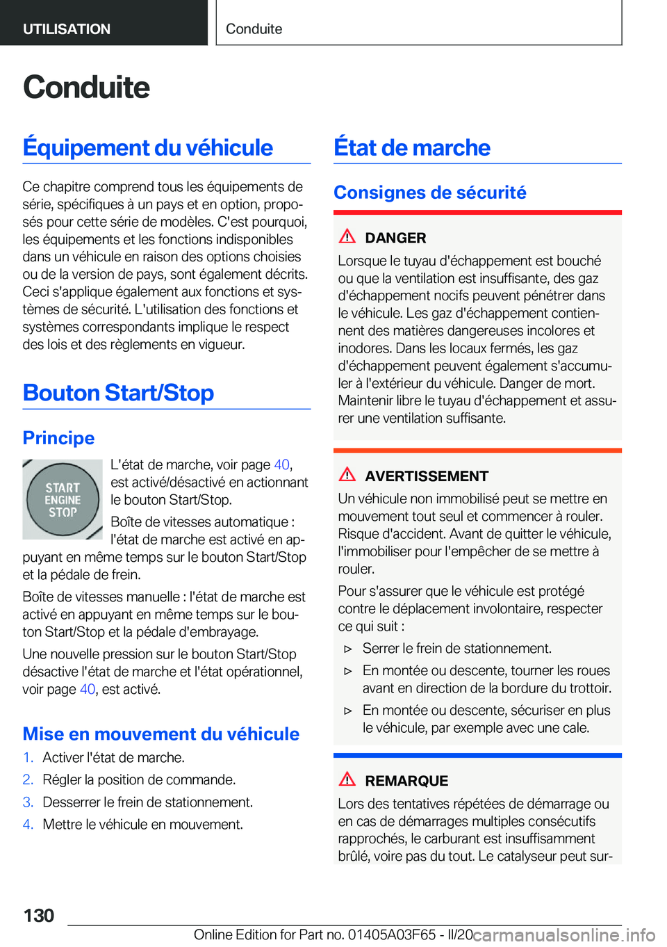 BMW 3 SERIES 2020  Notices Demploi (in French) �C�o�n�d�u�i�t�e�