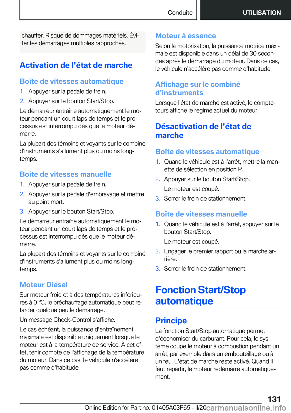 BMW 3 SERIES 2020  Notices Demploi (in French) �c�h�a�u�f�f�e�r�.��R�i�s�q�u�e��d�e��d�o�m�m�a�g�e�s��m�a�t�é�r�i�e�l�s�.��