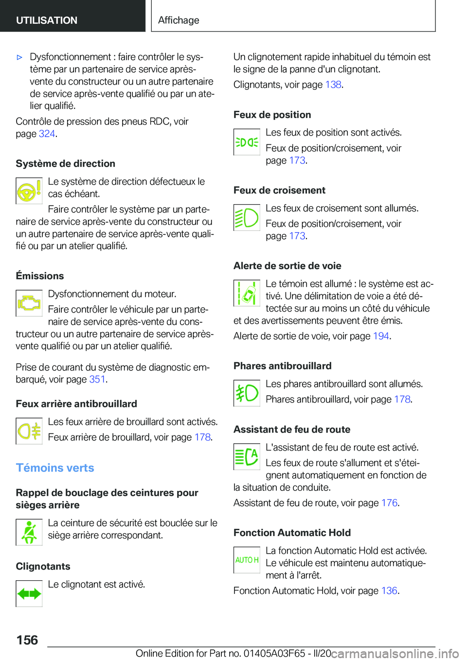 BMW 3 SERIES 2020  Notices Demploi (in French) 'x�D�y�s�f�o�n�c�t�i�o�n�n�e�m�e�n�t��:��f�a�i�r�e��c�o�n�t�r�