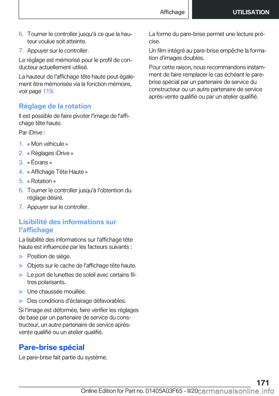 BMW 3 SERIES 2020  Notices Demploi (in French) �6�.�T�o�u�r�n�e�r��l�e��c�o�n�t�r�o�l�l�e�r��j�u�s�q�u�'�